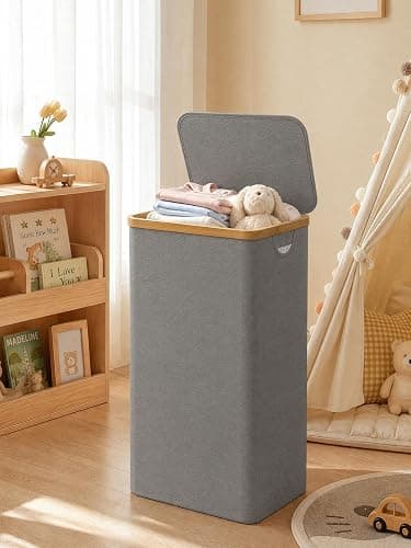 iEGrow Laundry Hamper with Lid, 110L Large Laundry Hamper with Handle and Lid, Collapsible Clothes Basket Organizer with Removable Inner Bag for Clothes Toys Towels - Grey thumbnail 8