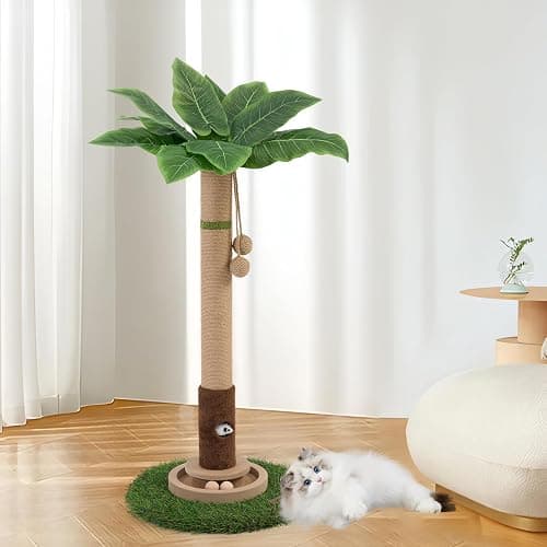 Woochpet Cat Scratching Post 35'' Tall Cat Scratcher Tree Tower Scratching Posts for Indoor Cats with Cat Toy Mouse Hole and Interactive Wooden Ball for Kittens Adults Cats - Image 1