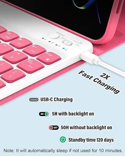 ABSONE for iPad A16 11th 10th Generation Case with Keyboard, 7 Colors Backlit Detachable Wireless Folio Keyboard Cover with Pencil Holder for iPad A16 11 inch Gen 2025 10th Gen 10.9 Inch 2022 Pink thumbnail 2