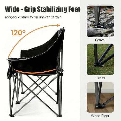 EMERIT Oversized Camping Chair with 650LB Capacity - Heavy Duty Folding Loveseat Camping Couch with Deep Seat & Rip-Resistant Fabric, Padded Comfort, Cup Holders for Outdoor, Lawn & Sports. thumbnail 4