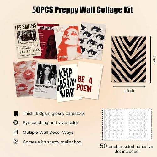 KBKBART 50Pcs Downtown Girl Room Decor, Y2k Wall Art Prints for Bedroom, Coquette Wall Collage Kit for Room Aesthetic, 4"x6" Vintage Photo Collage Kit Pictures, Retro Rockstar Posters Dorm Decor thumbnail 2