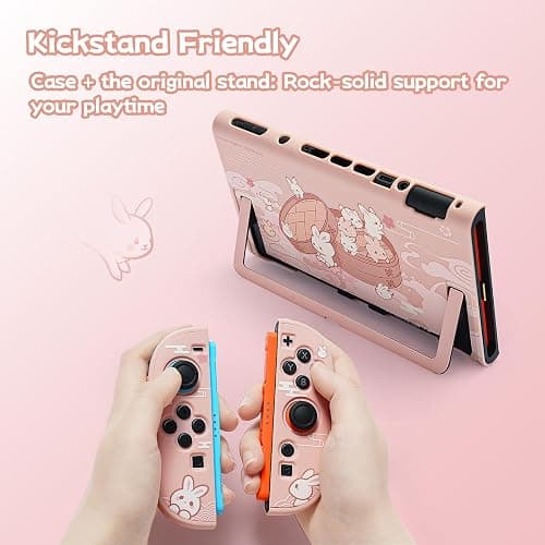 GeekShare Protective Shell Compatible with Switch 2, Kawaii Cartoon Dockable Case for Switch 2, Anti-Scratch and Shock-Absorption Design Cover Skin - Steamed Bun Rabbit thumbnail 2