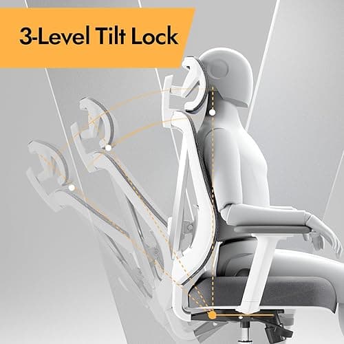 HOLLUDLE Silla de Oficina ergonómica con Soporte Lumbar 3D y reposabrazos 3D Ajustables – Diseño en Forma de V, Silla de Escritorio cómoda para Oficina y hogar, Blanca thumbnail 6