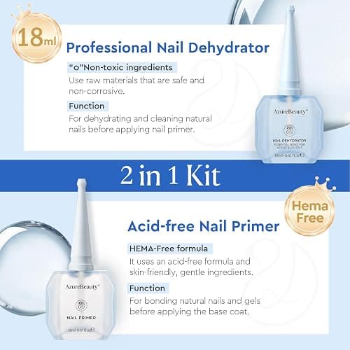AZUREBEAUTY 18ml Nail Dehydrator and Primer, Acid-Free & Hema-Free Nail Prep Kit, No Lifting Bond for Gel Polish & Acrylic, Quick Dry Professional Natural Nail Primer for Long Lasting Manicure thumbnail 3