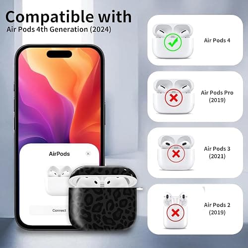 Compatible with AirPod 4th Generation Case Cover with Keychain, Full Protective Shockproof Wireless Headphone Case for Women Men Girl (Grey and Black Leopard) thumbnail 6