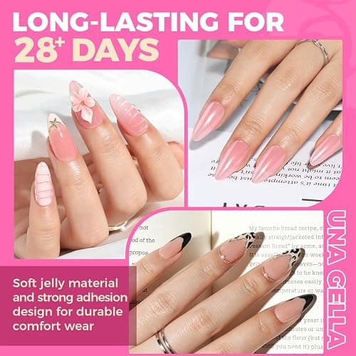 UNA GELLA Almond Gel Nail Tips, 504PCS Pre Etched Clear Fake Nails Tips Medium Almond Shape - 12 Sizes Full Cover Soft Acrylic Press On Nail Extensions No C Curve Gift for Diy at Home thumbnail 3