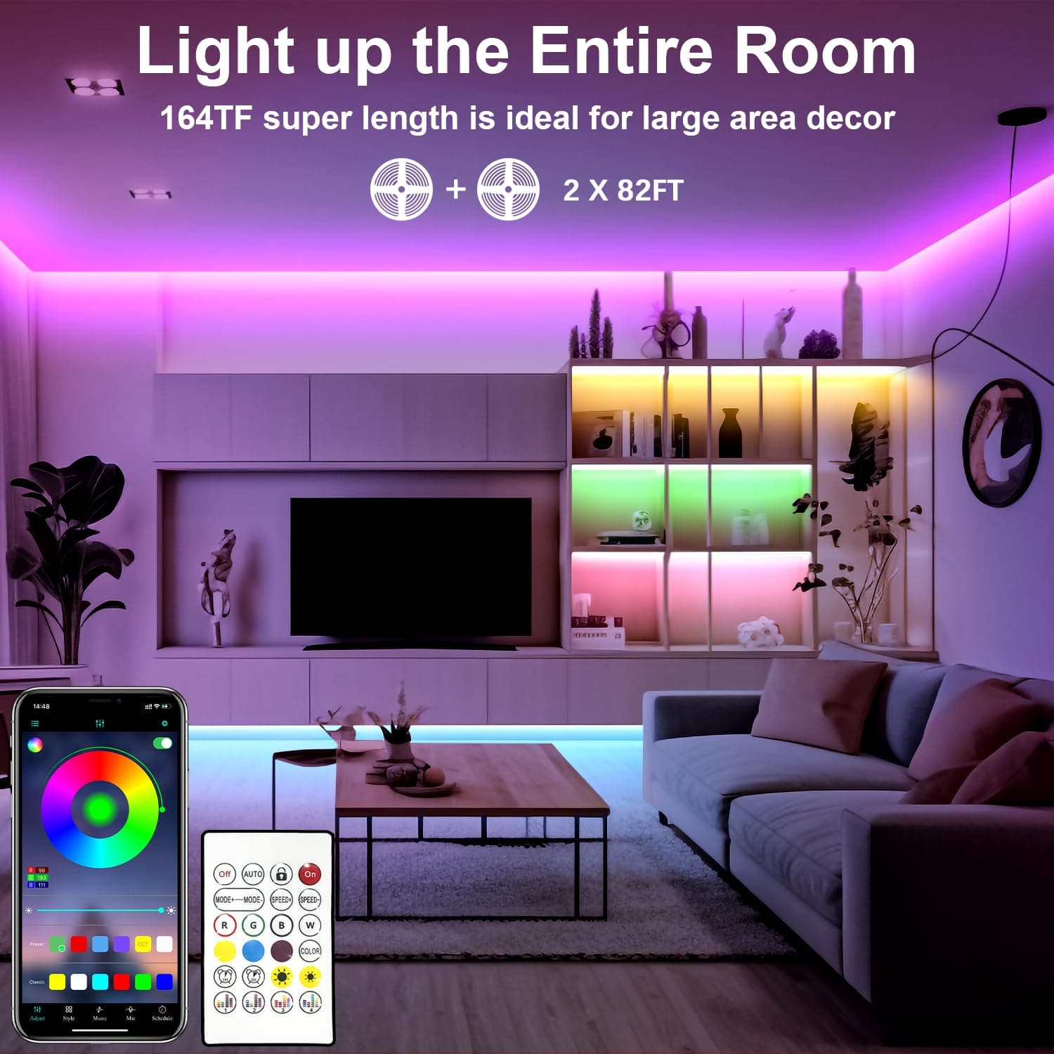 Bluetooth LED Strip Lights 50m, Cozylady 164FT LED RGB LED Light Strips Music Sync Color Changing APP Control Flexible String Lights for Home Kitchen Bar Bedroom Decor, Children's Room Decorations thumbnail 5