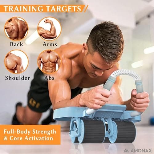 Amonax Ab Roller Exercise Wheel, Four Wheel Abs Trainer with Elbow Support, Abdominal Exercise Equipment for Core Abs, Automatic Rebound Abs Workout Equipment For Home Gym Men Women Use thumbnail 5