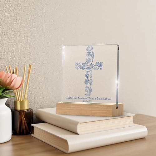Inspirational Christian Seashell Cross Decor Mightier Than The Waves of The Sea Psalm 93:4 Gifts for Nursery Teen Room Bible Verse, Summer Beach Christian Bible Verse Art Decor for Beach House thumbnail 3