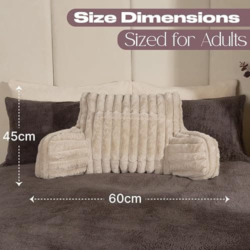 OHS Cuddle Cushion, Gifts for Women Men Ribbed Faux Fur Reading Pillow Sofy Cosy Gaming Cushion with Heatable Pocket Support Pillow with Arms Bed Cushions for Relaxing Comfy, Natural thumbnail 2