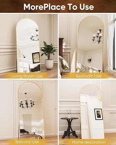 Antok Full Length Mirror, 59"x18" Floor Mirror, Arched Floor Standing Freestanding Arch Full Body Mirrors with Stand for Bedroom, Hanging Mounted for Living Room Cloakroom,Gold thumbnail 6