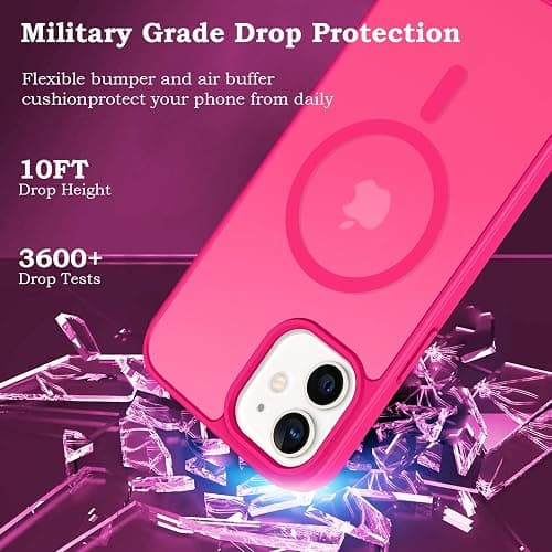 ROUMAYMAY Case for iPhone 12/12 Pro, Strong Magnetic [Compatible with MagSafe] Military Grade Protective Slim Translucent Matte Skin Smooth Phone Case for iPhone 12/12 Pro Cover, Hot Pink thumbnail 2