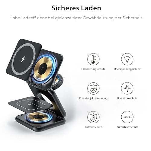 KU XIU X40 Induktive Ladestation 3 in 1 – Magnetisches Kabelloses Ladegerät, Faltbares Reiseladegerät für iPhone Serie 17–12/Air, 5W für iWatch Serie 11–4/Ultra/SE und Kabellose Kopfhörer – Schwarz thumbnail 8