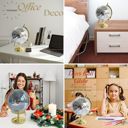 MFGDISCO Disco Ball Globe Home Decor Statues Classic Tabletop Art Sculpture Gold Discoball Unique Western Modern Decorative Aesthetic Sculptures, 6.5" x 6" x 9",Bright Gold thumbnail 4