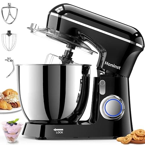 Honinst Stand Mixer, 6.5QT 10-Speed Tilt-Head Electric Stand Mixer, 3-In-1 Kitchen Mixer with Bowl, Dough Hook, Whisk and Beater, Food Mixer for Baking, Cake and Most Home Cooks, Black - Image 1