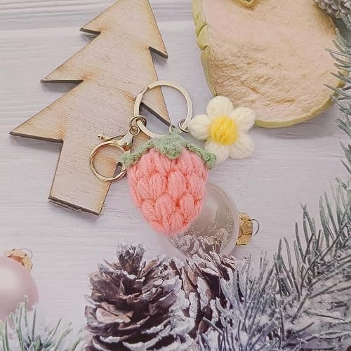 Ensiolau Keychain Handmade Weaving Cute Strawberry Flower Keychains Gift for Car keys Bag Wallet Purse Women Girls thumbnail 6