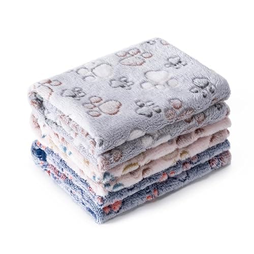 1 Pack 3 Blankets Super Soft Fluffy Premium Fleece Pet Blanket Flannel Paw Printed Throw for Dog Puppy Cat (Medium 30x20'', Beige, Grey, Navy) - Image 1