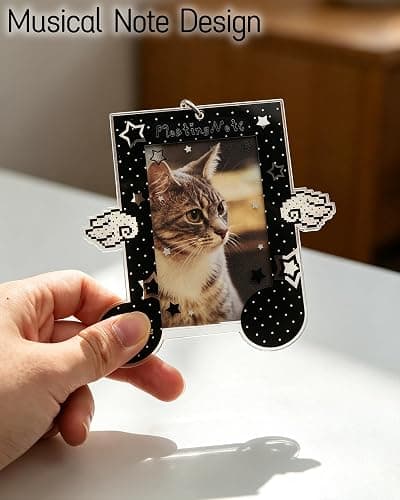 Musical Note Kpop Photocard Holder Keychain with Angel Wing Decor - 2 Pieces Clear Acrylic Protective Badge Holder for ID, Bus, Credit Cards (Pink) thumbnail 4