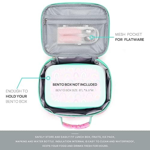 mibasies Kids Lunch Box for Girls Toddler, Insulated and Reusable Lunch Bag for School, Pink Rainbow thumbnail 4