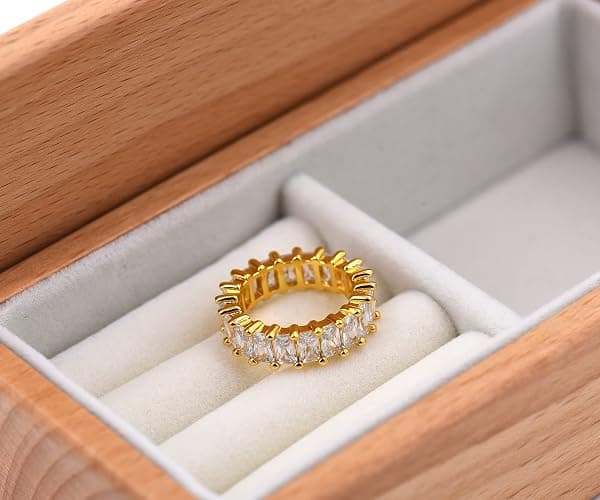 Nossa Green Emerald Band (5 Carat) 18K Gold Plated Claw Prong | Rectangle Emerald Cut Eternity Band CZ Ring thumbnail 4
