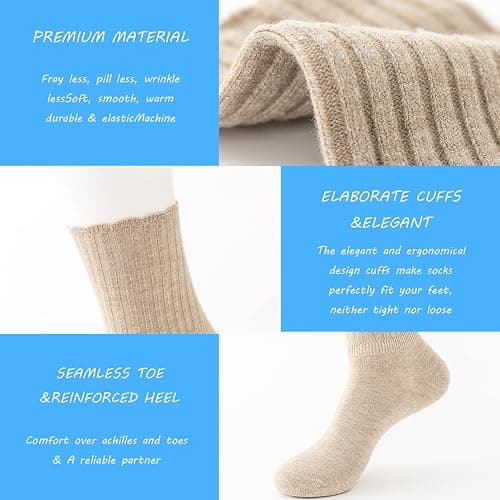 Thin Cashmere Socks, Soft Socks Women Above Crew Socks 5 Pairs Size 5-9 thumbnail 3