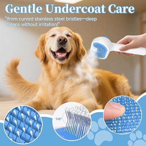 Pet Steam Brush for Dog & Cat - 3-in-1 Steam Grooming Brush for Shedding & Hair Removal - Self Cleaning Spray Comb with Mist for Long Haired Pets - Includes 1*Waterless Shampoo, Blue thumbnail 4