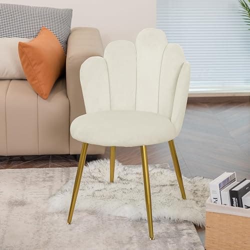 Bowthy Vanity Chair for Makeup Room Vanity Chair with Back Velvet Chair with Gold Legs, Makeup Chair for Bedroom Mid Century Modern Accent Chair for Living Room (Beige) thumbnail 7