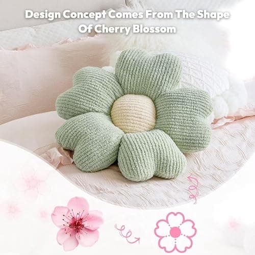 Sioloc Flower Throw Pillow,Floor Cushion, Seat Cushion, Cute Flower Pillow, Aesthetic Pillow as Room Decor, Decorative Pillows for Bed Sofa Couch(Green,15.7Inch) thumbnail 6