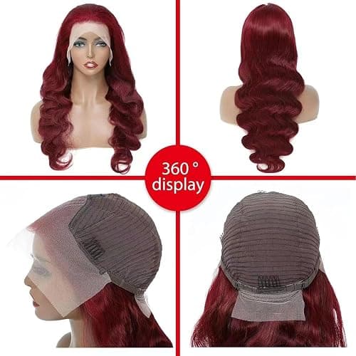 METDIO 99J Burgundy wig human hair 13x4 body wave lace front wigs human hair 180 Density Pre Plucked Glueless Wine red colored lace front wig for Women 26inch thumbnail 6