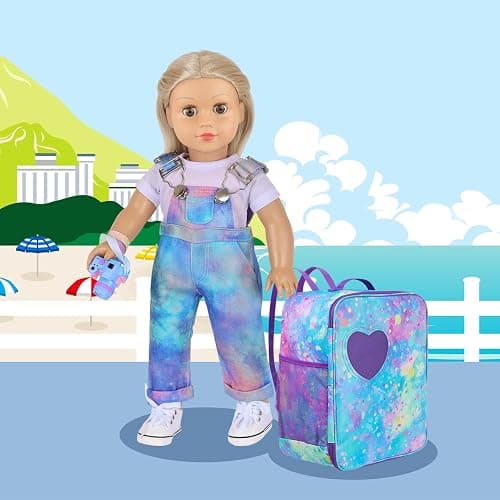 18 Inch Doll Carrier Backpack - Blue and Purple Tie-Dye Style Travel Set with Accessories thumbnail 2