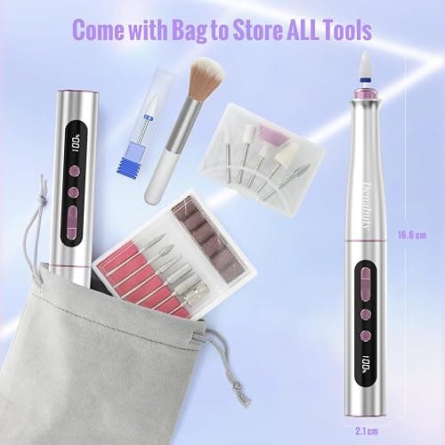 Denabuty Cordless Electric Nail Drill Machine, 13 in 1 Nail File Kit 35000RPM Professional Portable Rechargeable E File for Acrylic Polish Gel Removal Manicure Pedicure Set with 5 Speeds DN-2402 thumbnail 7
