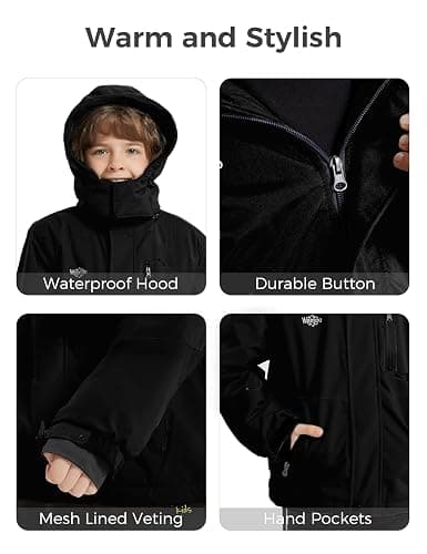 Wantdo Boy's Waterproof Ski Jacket Fleece Snowboarding Jackets Warm Thick Winter Coat Hooded Raincoats thumbnail 7