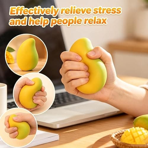 Gold Mango Squishy, Crunchy Mango Squishy, Fast Rebound Fidget Stress Relief Realistic Fruit Squeeze Toy, Anxiety Sensory Stress Hand Toys, Soft Simulation Fruit Stress Relief Balls thumbnail 5