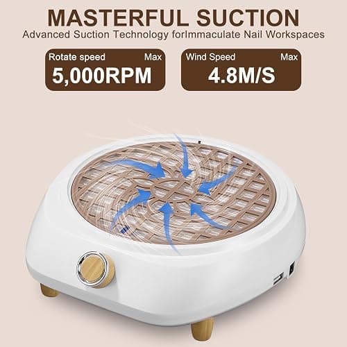 Yulado 100W Staubabsaugung Für Nägel, 5000RPM Nagelstaubsauger Weiß, Professionelle Haushalt und Staubabsaugung Nagelstudio Mit Filter, Werkzeuge und Zubehör thumbnail 4