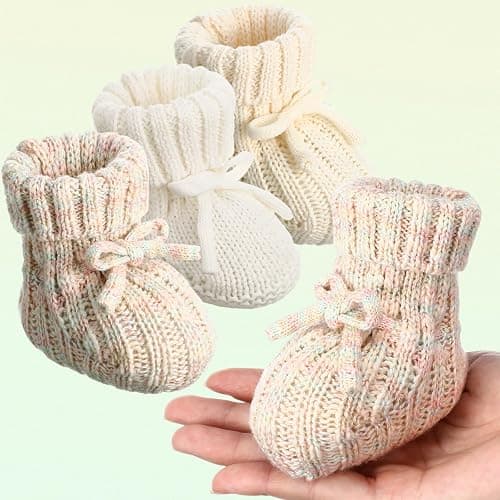 Evervibe 3 Pairs Knitted Baby Booties 0-6 Months Newborn Baby Shoes First Walkers Cozy Shoes for Infant Girl Boy thumbnail 2