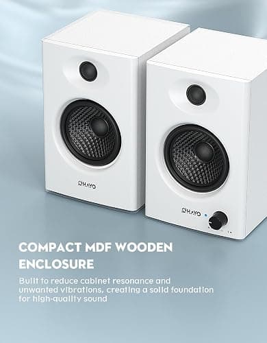 OHAYO 60W Computer Speakers for Gaming and Music, Active Bluetooth 5.3, Stereo 2.0 Speakers for Desktop PC Monitor or Laptop, Surround Sound Speaker, 3.5 mm Aux RCA Input, USB-Powered, 1 Pair, White thumbnail 6