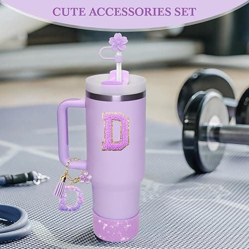 Miglaja Purple Accessories for Stanley Cup 30OZ 40OZ, All Accessories Gift Box Contain Flower Straw Topper, Sillicone Boot, Letter Stickers and Pendants,Spill Stopper Set (Purple D) thumbnail 4