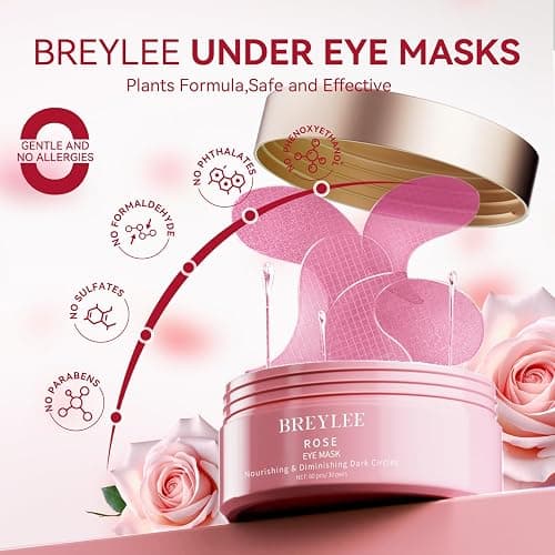 BREYLEE Rose Eye Mask– 60 Pcs, Under Eye Patches, Patches For Puffy Eyes,Hydrates, Improves And Firms The Eye Area, Suitable For Both Women And Men. thumbnail 4