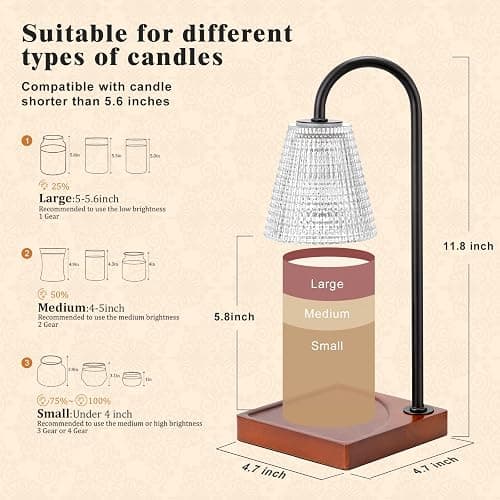 Hong-in Candle Warmer Lamp with Timer-Dimmable Black Candle Warmer,New Mom Gifts,House Warming Gifts New Home Bedroom Decor,Wax Warmer for Scented Wax Jar Candles thumbnail 2