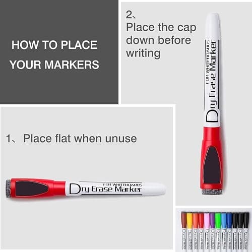 Volcanics Colored Magnetic Dry Erase Markers Fine Tip, Low Odor Whiteboard Markers with Eraser Cap, Dry Erase Pens for Calendar, Refrigerator, School, Office, Home, 6 Assorted Colors, Pack of 6 thumbnail 8