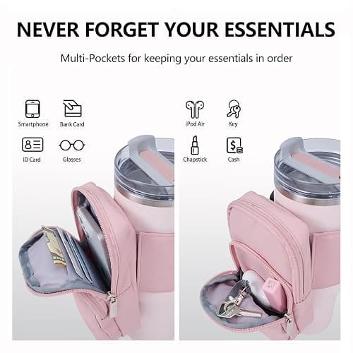 SUITMAT Water Bottle Pouch for Stanley Quencher H2.0 FlowState Tumbler, Large Pouch Bag for Stanley Cup Accessories, Cup Backpack with Multiple Pockets for Phone, Cards, Keys (Bag Only) thumbnail 4