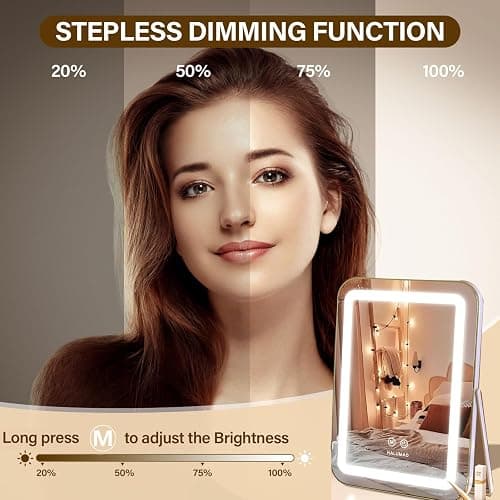 halumao Vanity Mirror with Lights, 14.5" Light Up Makeup Mirror, LED Makeup Mirror with Lights for Bedroom Tabletop, Smart Touch Control 3 Colors Dimmable, 360° Rotation thumbnail 4