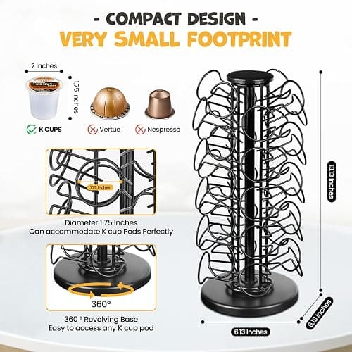 BLACKSMITH FAMILY K Cup Holders,K Cup Holder, K Cups Holder,K Cup Carousel, Coffee Pods Holder Storage Organizer Stand,No Assembly Required,Black (Capacity of 40 Pods, Black) thumbnail 3