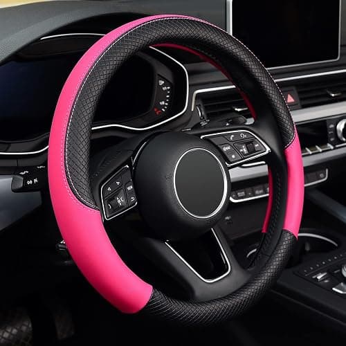 LABBYWAY Steering Wheel Cover, Universal Fit 15 Inch Microfiber Leather Car Wheel Protector, Anti-Slip, Pink - Image 1