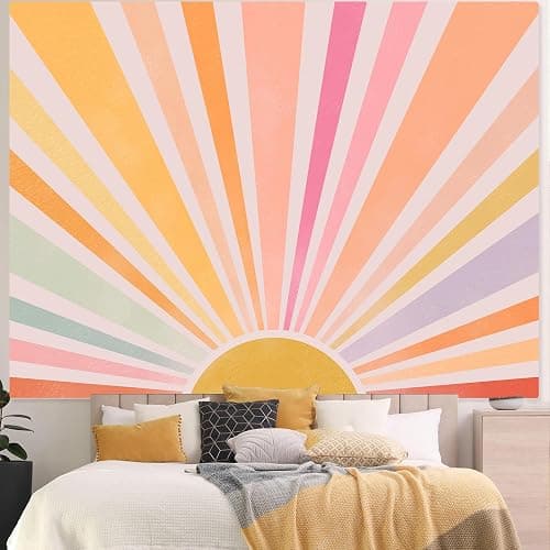 Zussun Boho Sun Tapestry Vintage 70s Sunset Sunrise Tapestries for Bedroom Aesthetic Retro Abstract Art Colorful Rainbow Classroom Tapestry Wall Hanging for Living Room Dorm (48" x 36") thumbnail 2