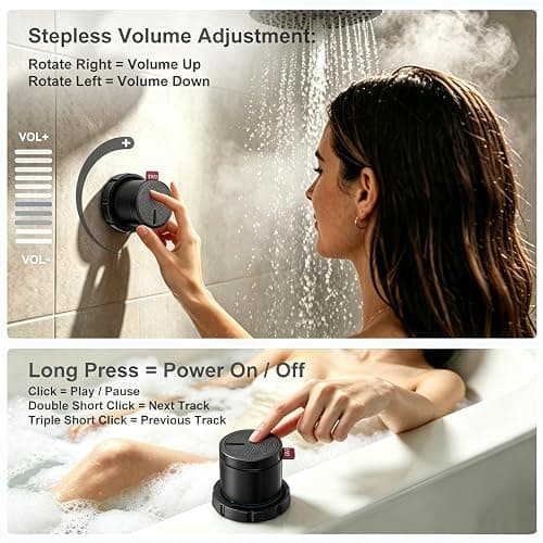 EWA Shower Speaker, Magnetic Portable Bluetooth Speaker with Phone Stand,Metal Portable Wireless Mini Speakers Waterproof with Rotary Control,for Bathroom Gym Home, Birthday Gifts (Black) thumbnail 2