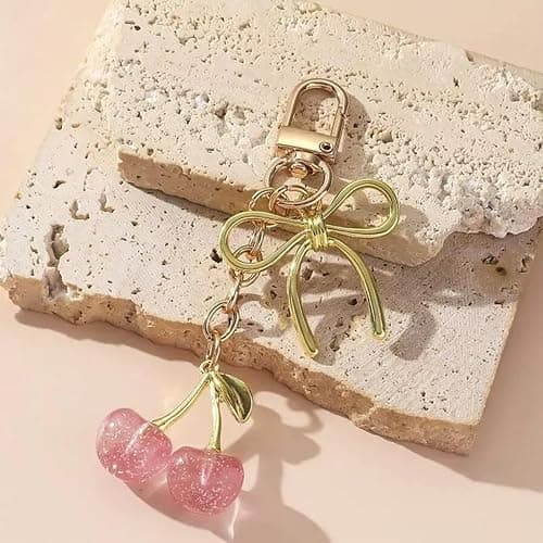 YDF Cherry Keychain Cute Bag Charm Women Leather Keyring Car Keys Gift Mother's Day Birthday Valentine's Purse Accessory thumbnail 6