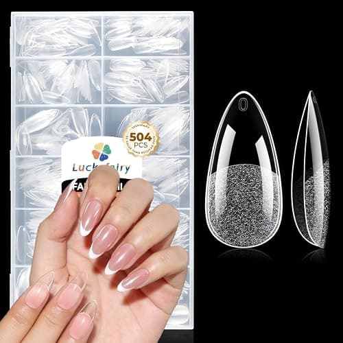 Luckyfairy Medium Almond Nail Tips, 504pcs Soft Gel Pre-Filed Acrylic Almond Fake Nails, Half Matte Full Cover Clear Press on Flase Nail Tips for Nail Extension Home DIY 12 Sizes - Image 1