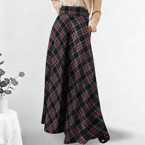 Plaid Skirts for Women High Waisted Maxi Skirts Casual A-Line Pleated Tartan Fashion Full Length Long Skirt thumbnail 2