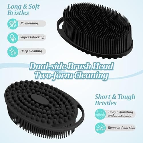 GEENOA Silicone Back & Body & Face Scrubber Set 3PCS, Gentle Exfoliating Back & Body Scrubber with Dual-Side Brush Head, Hygienic Silicone Loofahs with Soft Bristle and Non-Slip Handle(Black-3PC) thumbnail 4